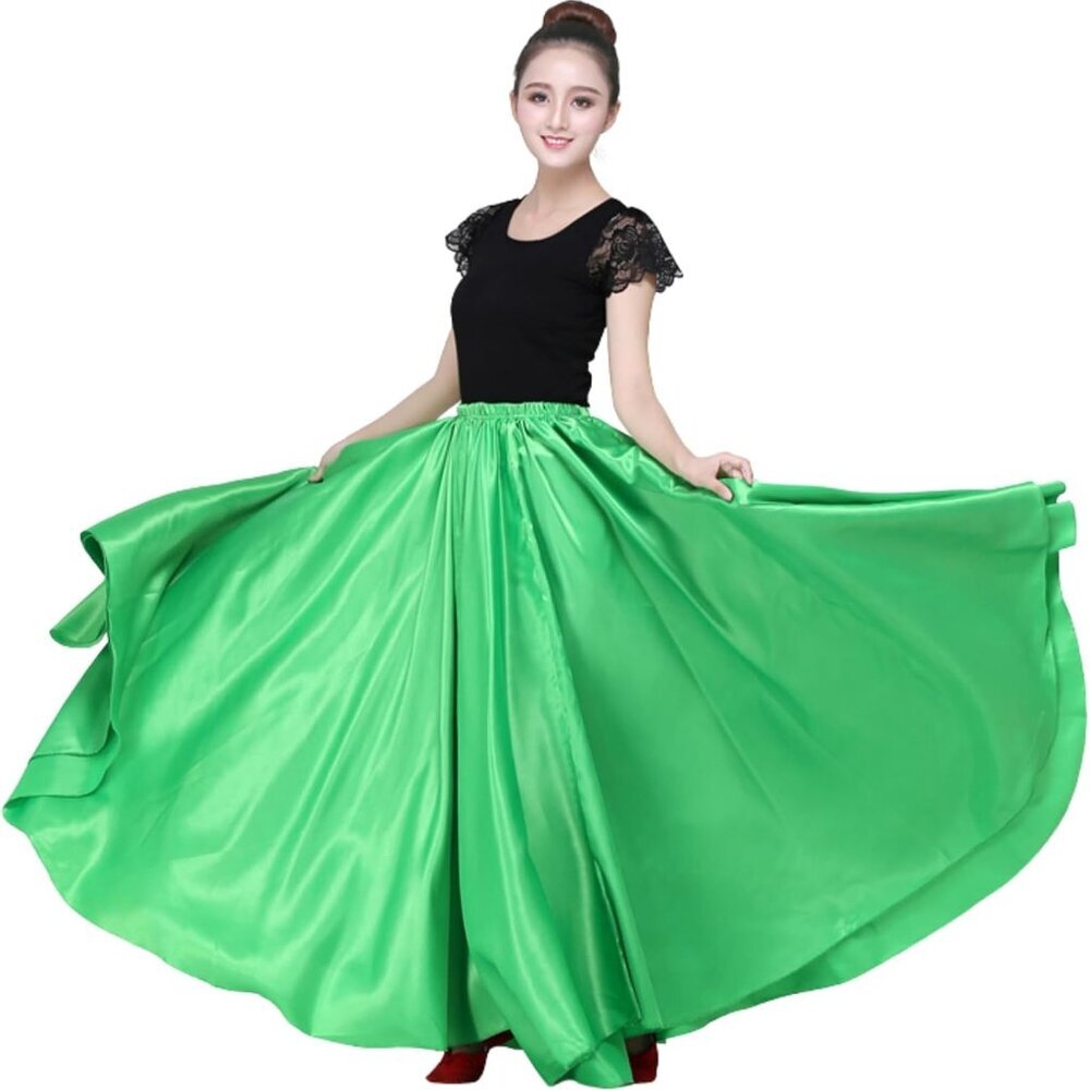 Dance Skirts for Women Satin Full Circle Ankle Length Swing Long Skirt Women Max